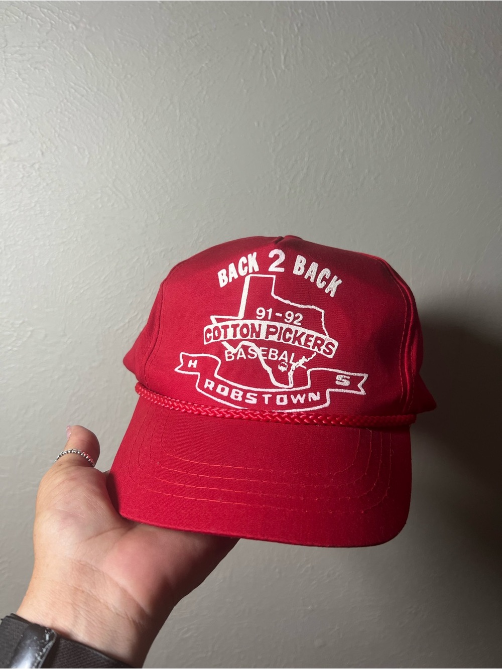 Red 'Back 2 Back' Cotton Pickers Baseball Cap Snapback Robstown TX High School